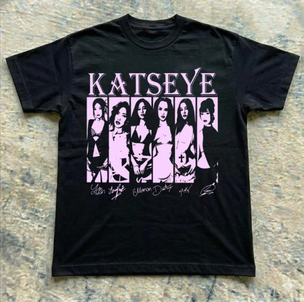 Katseye Girl Group Members Pink Panels Signatures Vintage T-Shirt